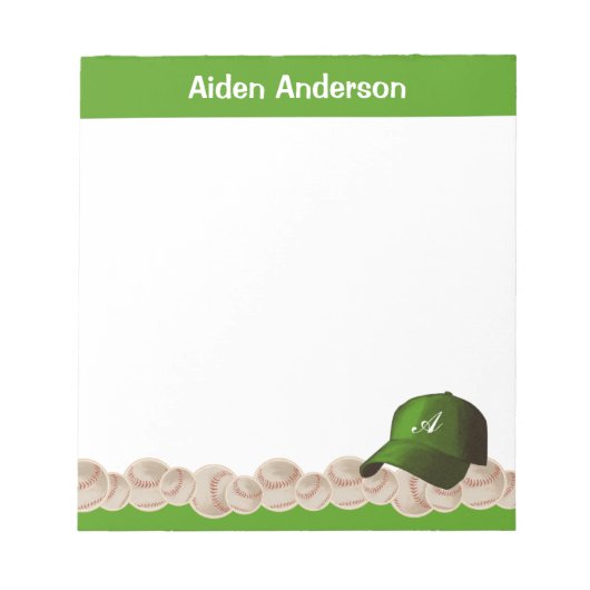 Green Monogram Baseball Hat Notitieblok (Voorkant)