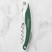 Green Monogram Beer Wine Kurkentrekker Bottle Open (Voorkant)