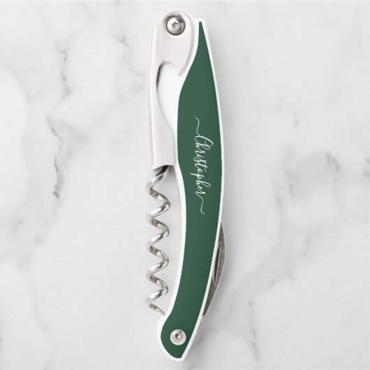 Green Monogram Beer Wine Kurkentrekker Bottle Open (Voorkant)