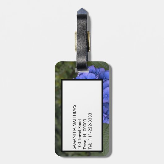 Green Monogram Blue Hydrangea Floral Bagagelabel (Achterkant verticaal)