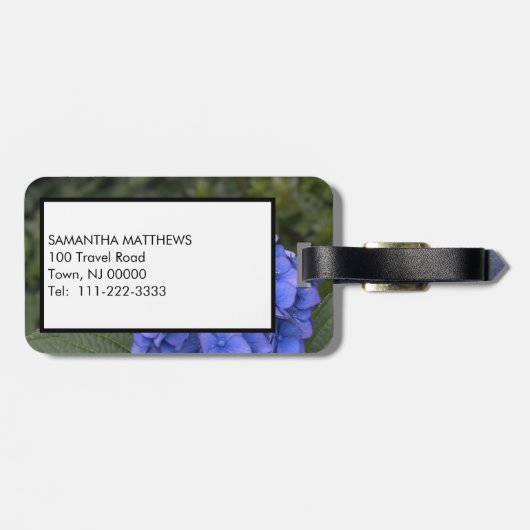 Green Monogram Blue Hydrangea Floral Bagagelabel (Achterkant horizontaal)