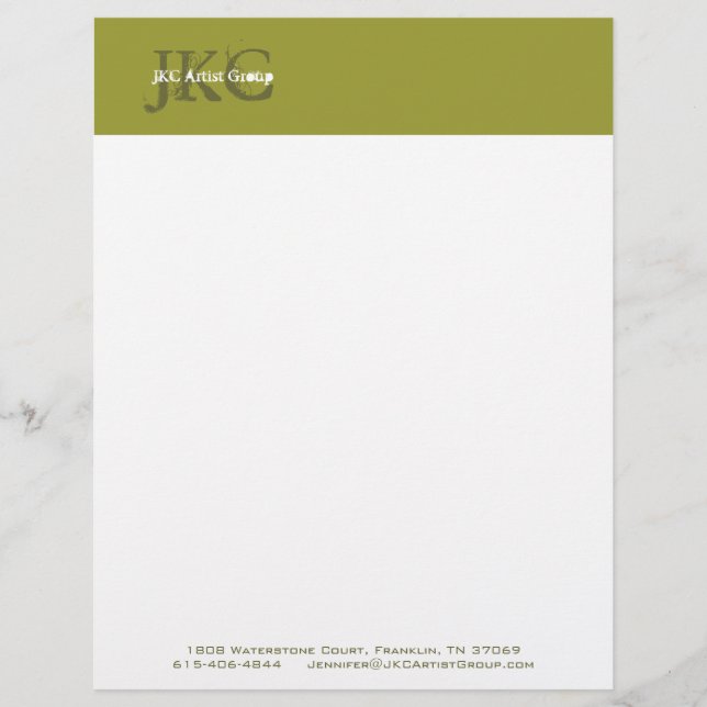 Green Monogram Business Logo Letterhead Custom Briefhoofd (Voorkant)