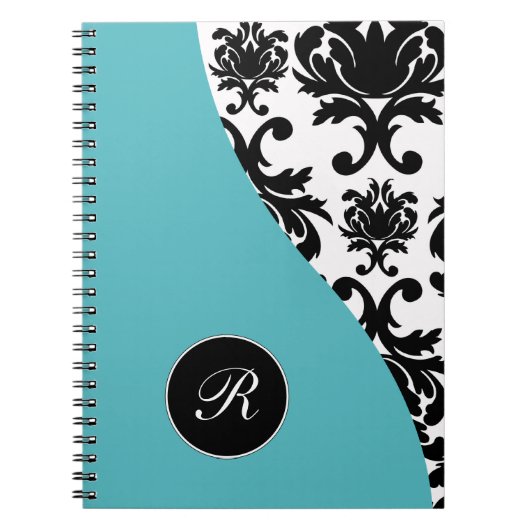 Green Monogram Damask-laptopjournaal Notitieboek (Voorkant)