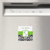 Green Monogram Damask Wedding Magnet (Insitu (Vaatwasser))