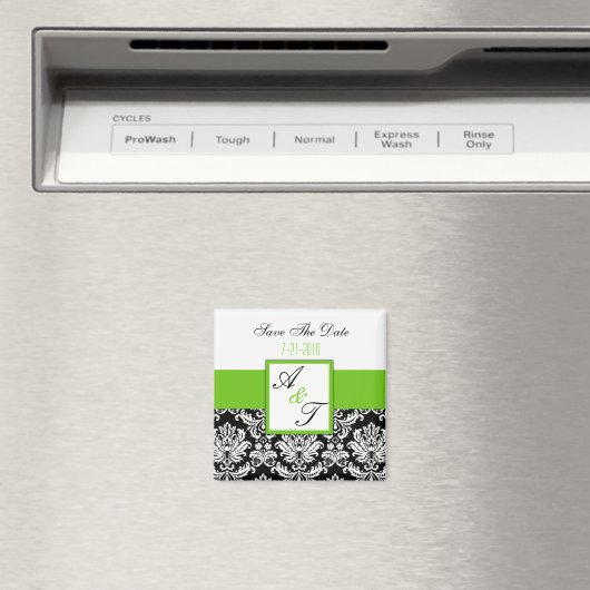 Green Monogram Damask Wedding Magnet (Insitu (Vaatwasser))