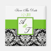Green Monogram Damask Wedding Magnet (Voorkant)