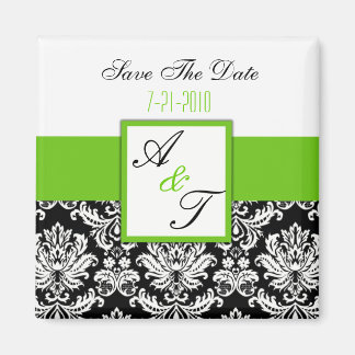 Green Monogram Damask Wedding Magnet