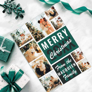 Green Monogram Family Foto Collage Kerstmis Kaart