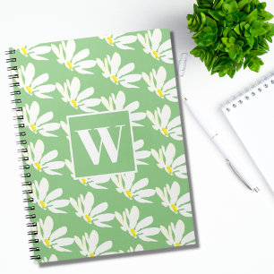Green Monogram Floral Daisy Spiral Foto Notitieboe Notitieboek