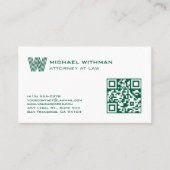 GREEN MONOGRAM LINE QR LAWYER ACCOUNTANT VISITEKAARTJE (Voorkant)
