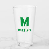 Green Monogram Name Simple Beer Glas (Voorkant)