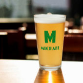 Green Monogram Name Simple Beer Glas