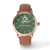 Green Monogram names of the bride and groom  Horloge (Voorkant)