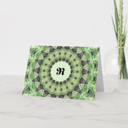 Green Monogram R Kaart, Dank u Gift, Mandella Bedankkaart (Voorkant)