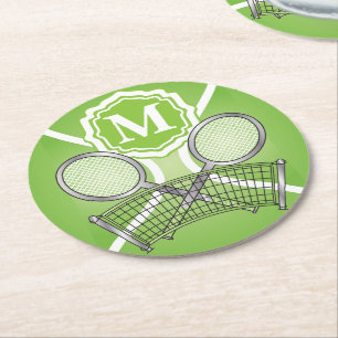Green Monogram Tennis Ronde Kartonnen Onderzetter