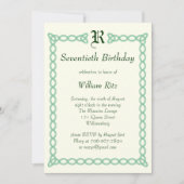 Green Monogrammed Birthday Invitation Kaart (Voorkant)