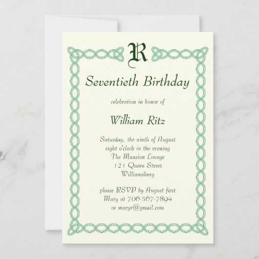 Green Monogrammed Birthday Invitation Kaart (Voorkant)