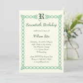 Green Monogrammed Birthday Invitation Kaart (Staand voorkant)