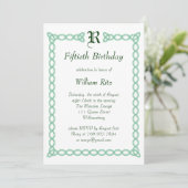 Green Monogrammed Birthday Invitation Kaart (Staand voorkant)