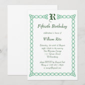 Green Monogrammed Birthday Invitation Kaart (Voorkant / Achterkant)
