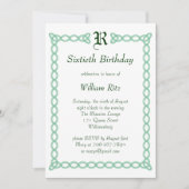 Green Monogrammed Birthday Invitation Kaart (Voorkant)