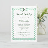 Green Monogrammed Birthday Invitation Kaart (Staand voorkant)
