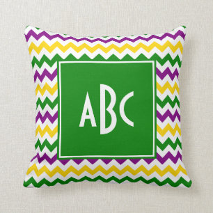 Green Monogrammed Mardi Gras Zigzag Kussen