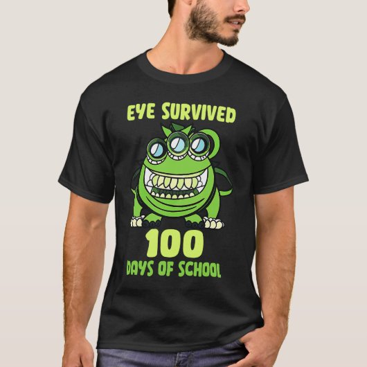 Green  Monster Eye Survived 100 Days Of School Par T-shirt (Voorkant)