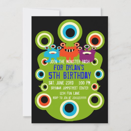 Green Monster Eyes Birthday Party Invitations Kaart (Voorkant)