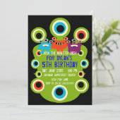 Green Monster Eyes Birthday Party Invitations Kaart (Staand voorkant)