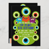 Green Monster Eyes Birthday Party Invitations Kaart (Voorkant / Achterkant)
