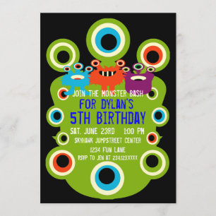 Green Monster Eyes Birthday Party Invitations Kaart