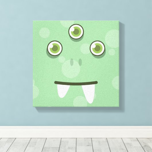 Green Monster Face Wrapped Canvas (Insitu (Houten vloer))