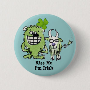 Green Monster Goat Shamrock Cartoon Button