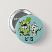 Green Monster Goat Shamrock Cartoon Button (Voorkant /achterkant)
