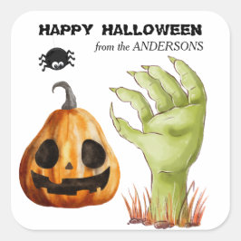 Green Monster Hand Jack o' Lantern Vierkante Sticker