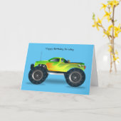 Green Monster Truck Birthday Card Kaart (Gele Bloem)