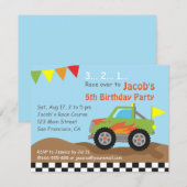 Green Monster Truck Birthday Party Kaart (Voorkant / Achterkant)