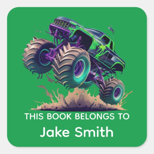 Green Monster Truck Book Sticker voor kinderen (Voorkant)