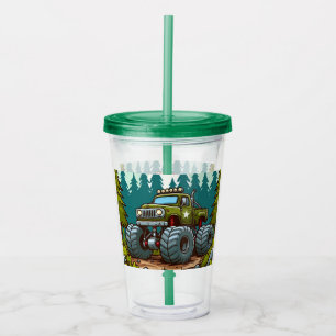 Green Monster Truck in het bos Acryl Drinkbeker