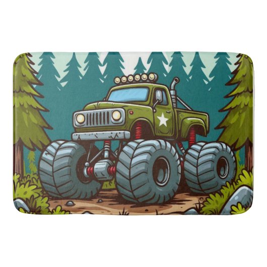 Green Monster Truck in het bos Badmat (Voorkant)