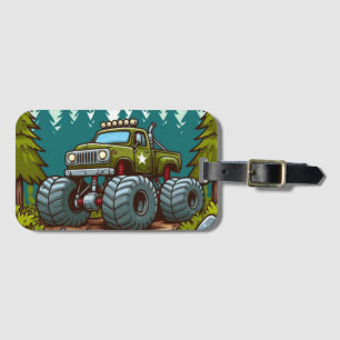 Green Monster Truck in het bos Bagagelabel