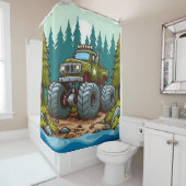 Green Monster Truck in het bos Douchegordijn (In situ)