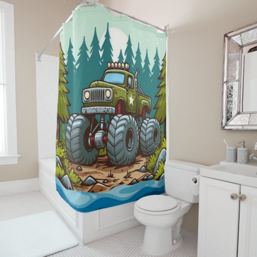 Green Monster Truck in het bos Douchegordijn (In situ)