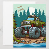 Green Monster Truck in het bos Feestdagenkaart (Voorkant / Achterkant)
