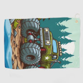Green Monster Truck in het bos Golfhanddoek (Horizontaal)