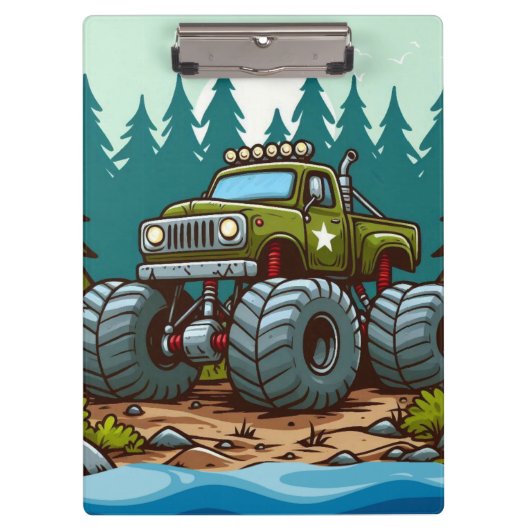 Green Monster Truck in het bos Klembord (Voorkant)