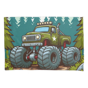 Green Monster Truck in het bos Kussensloop