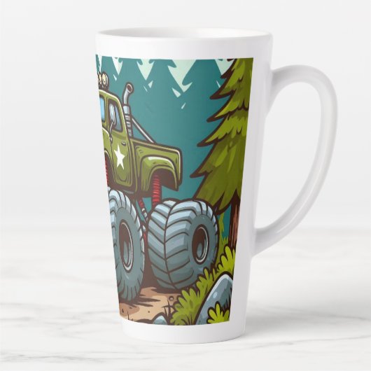 Green Monster Truck in het bos Latte Mok (Rechts)