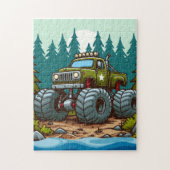 Green Monster Truck in het bos Legpuzzel (Verticaal)